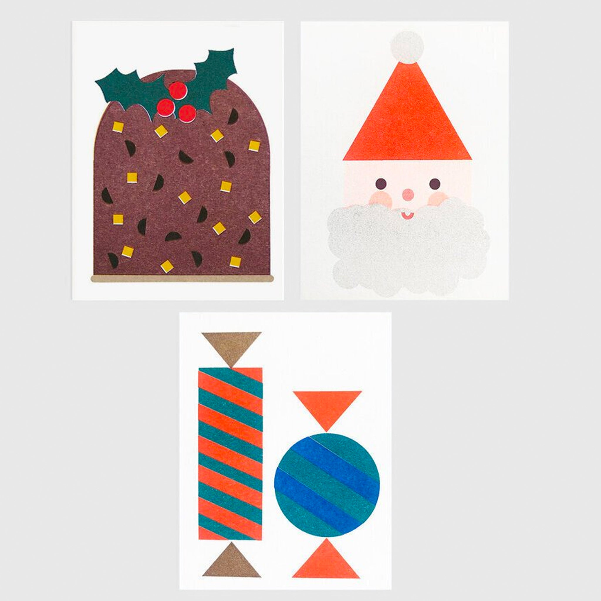 Set of 6 Mini Christmas Cards - Santa, Christmas Pudding & Bon Bon