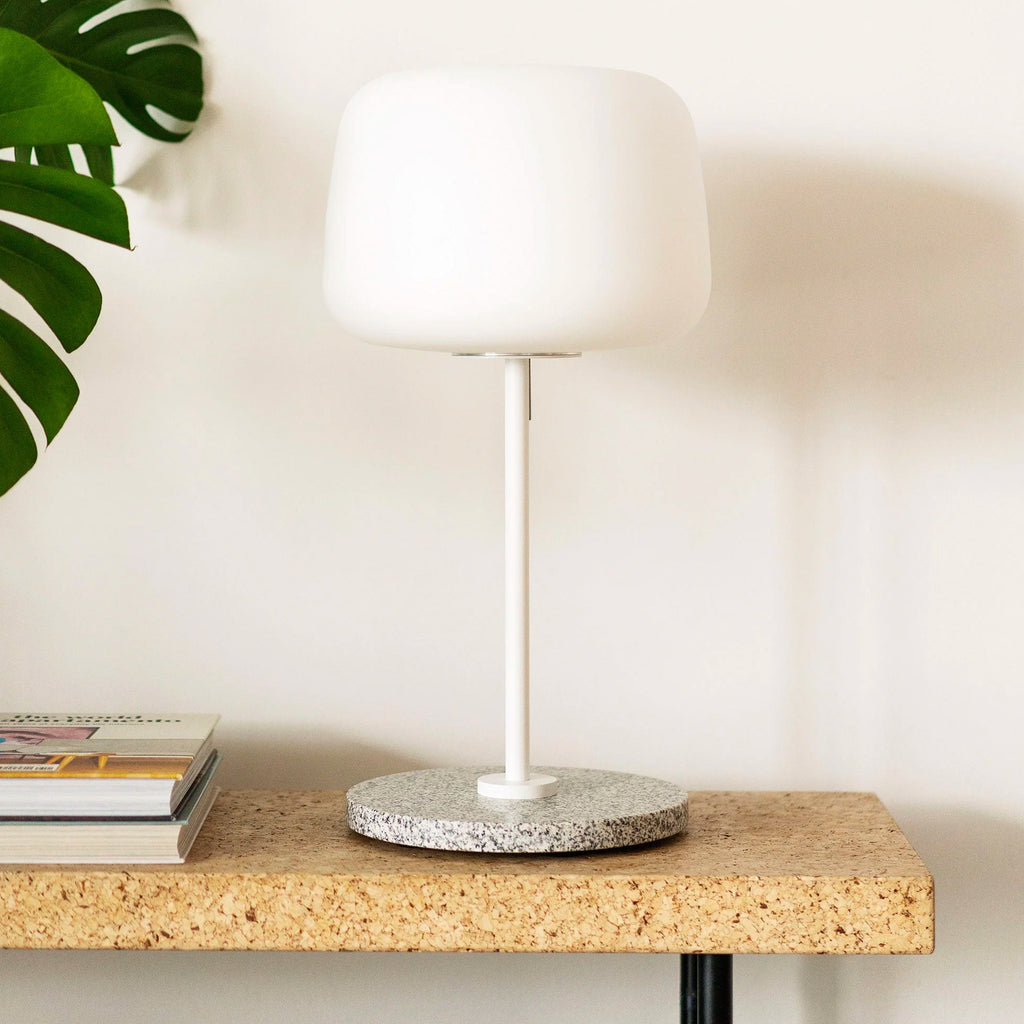 Clearance Soft Table Lamp by Terence Woodgate / White With Light Grey Granite