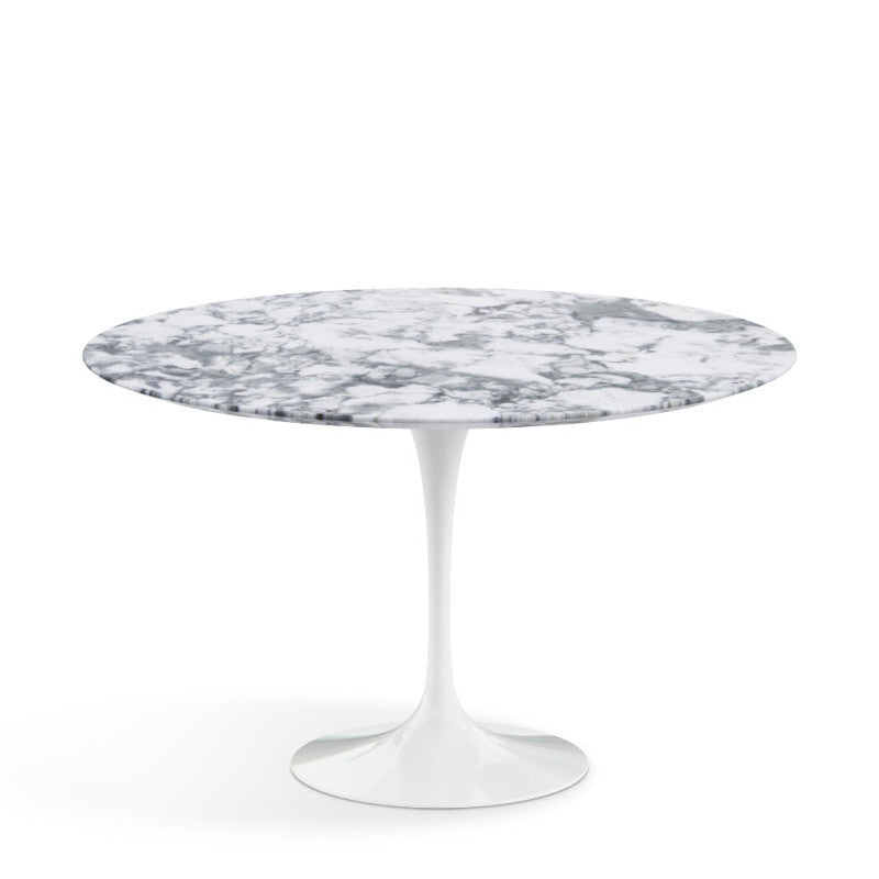 Clearance Tulip 107cm Round Dining Table / Arabescato Marble / White by Knoll
